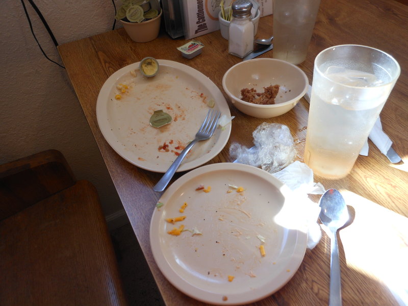 I was going to post a picture of the items on the buffet, but I wasn't quick enough.  But this is what it looked like after a ROMEO did what a ROMEO  does best--eat lunch!
