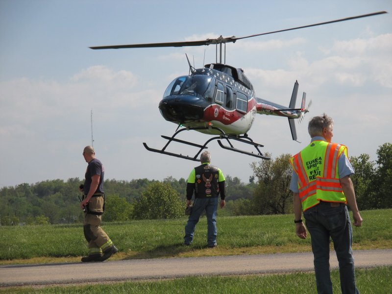 While we were taking the tour we could hear sirens on the hwy.  The air evac and ambulance met at the cat refuge.  Gary helped land the chopper (Viet Nam job) and we found out it was one of us, Duffy, and we stayed with him as much as possible till they flew off for Fayetteville.