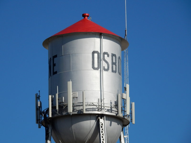 Traditional style water towers in Osborne, reminiscent of Lionel trains.