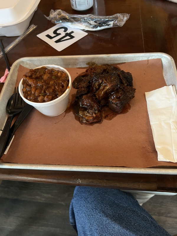 Very burnt ends and pretty highly seasoned baked beans