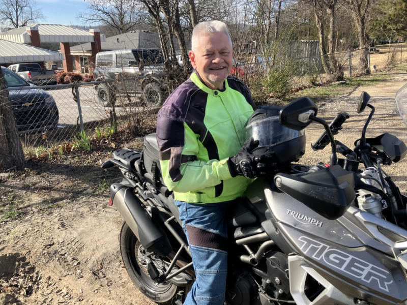 Larry on his Triumph 800. I will not call you Dennis and your bike is no longer a 1200 .. I finally got it right brother Larry.