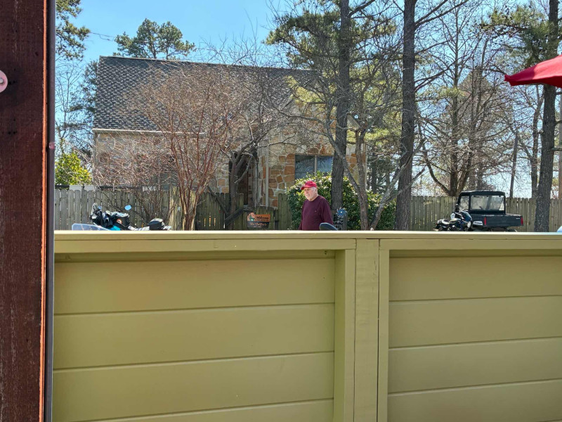 Several of us were looking for Leo. He ordered coffee and pie and then he just vanished. I managed to get a picture of him just wandering the parking lot. We’re keeping a close eye on him.