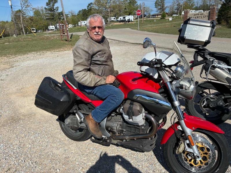 Neil looking cool like Charles Bronson. He’s our team Moto Guzzi authority. If he can’t fix it .. it simply is not fixable.