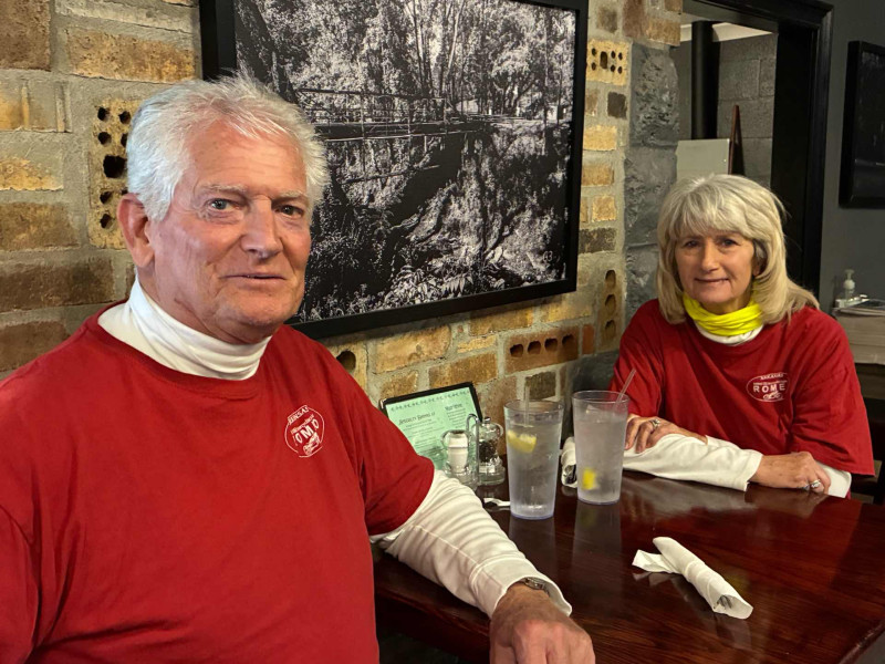 Junior and Shirley Wege. They rode down from Table Rock Lake. 120 mile ride back there after lunch. Junior said it was a windy  ride heading back to the lake after lunch. Great seeing them both. Safe travels to you both and come see us again real soon.