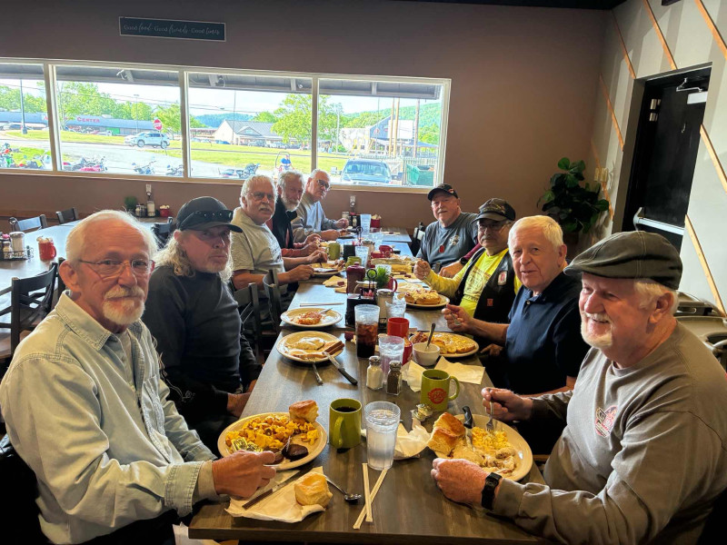Nine handsome men today. Just a real fun breakfast group.