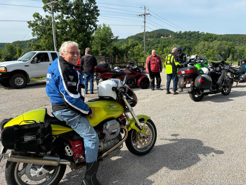 The Legend Neil Smith on his V11 Sport. He wore a blue Suzuki jacket on our ride today .. hoping I might consider selling him my Suzuki TL1000R. Your jacket needs to be yellow Capt .. then I might consider selling it to you. Todd Merryman is watching me from afar. He’s about had it with the pictures. Love that guy.