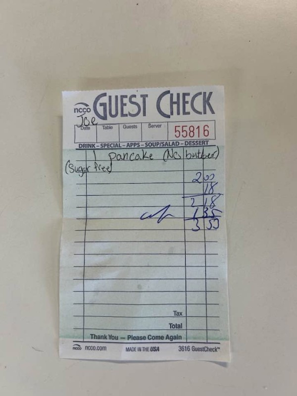 Joe's Breakfast ticket!