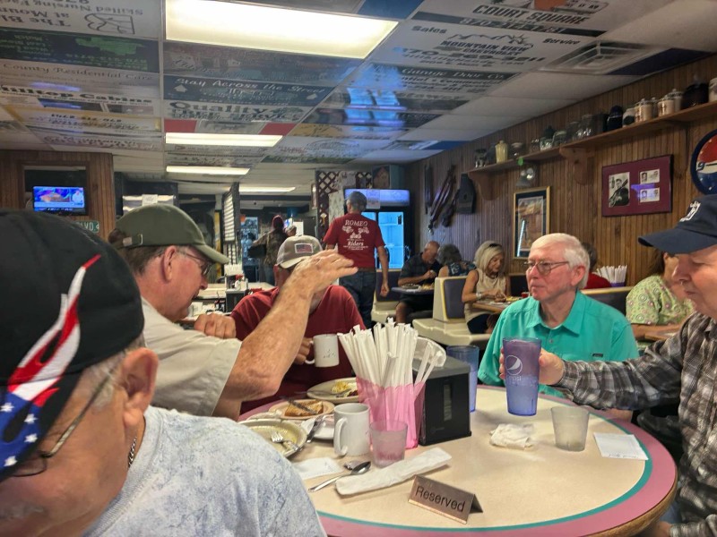 Couple of the Mountain View boys .. Whit, Jimmy, Tommy and Roger. Don Shepard was heads down working on that waffle. Good luck getting his attention.
