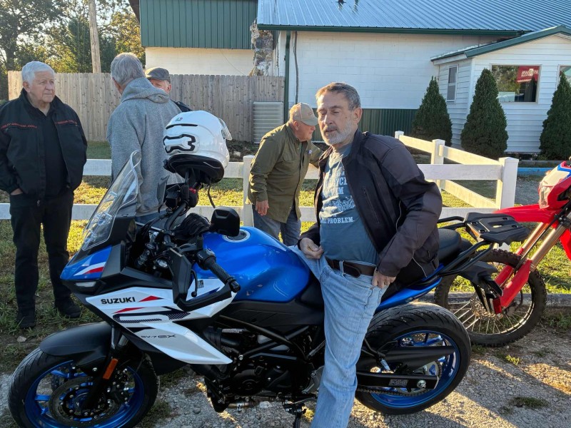 It was so hard to get Mike off his new awesome Suzuki V Twin 650. Not sure how many hours he sat on his bike .. but he just wanted to show everyone. It’s so high tech and beautiful. He was sleeping in this pic .. we finally alerted him to come in for breakfast.