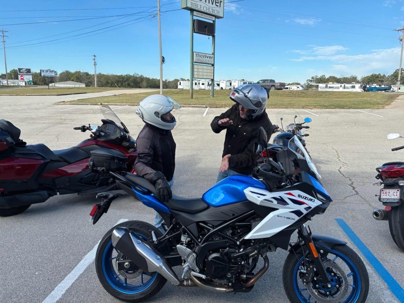 Leo was telling Mike Rowland just how much he could probably lower his suspension on his new bike.